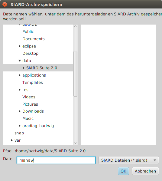 File selector for SIARD file as download target