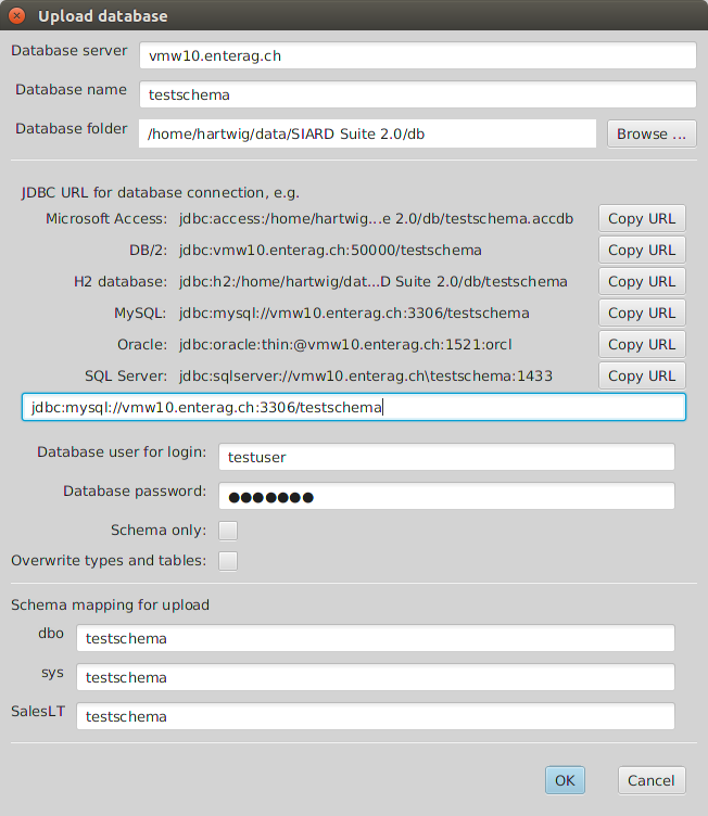 Upload connection dialog