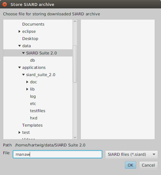 File selector for SIARD file as download target