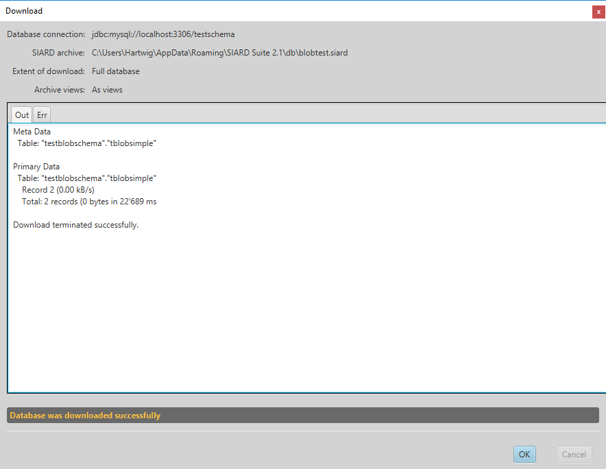 Stored SIARD archive with External LOBs Storage