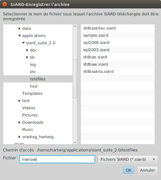 File selector for SIARD file as download target