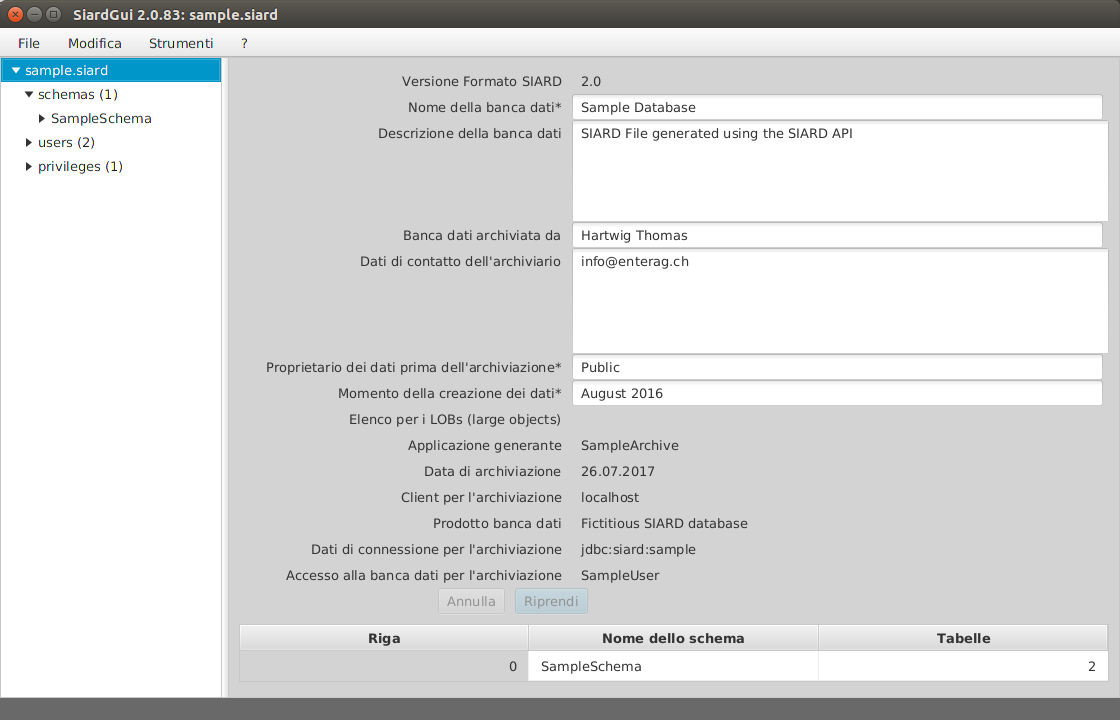 Main window with opened SIARD file